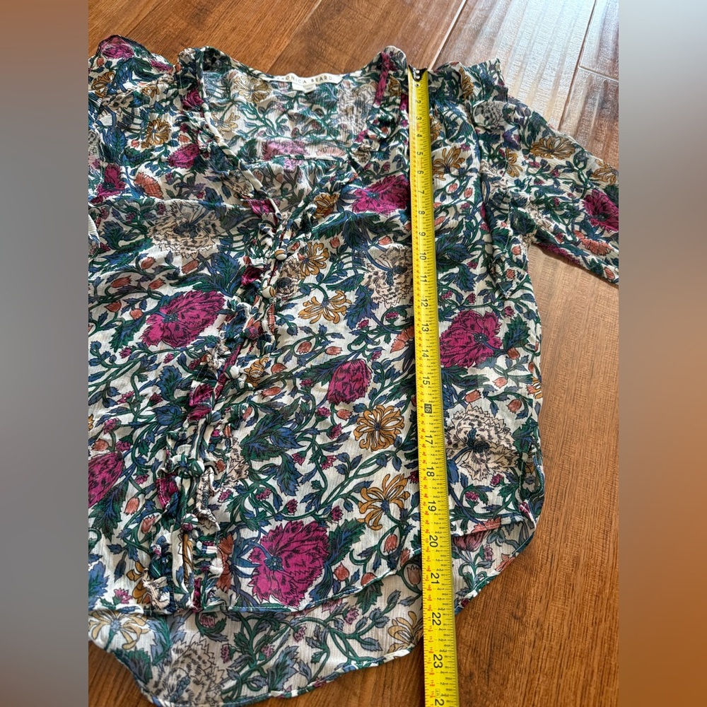 Veronica Beard Gwendoline Floral Silk Top Blouse Shirt Ruffles Button-6 - Picture 12 of 13